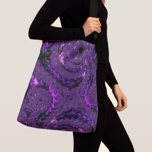 Funky Bold Boho Paarse Digitale Abstracte Fractal Crossbody Tas (Dichtbij)