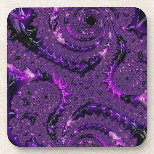Funky Bold Boho Paarse Digitale Abstracte Fractal Drankjes Onderzetter (Voorkant)