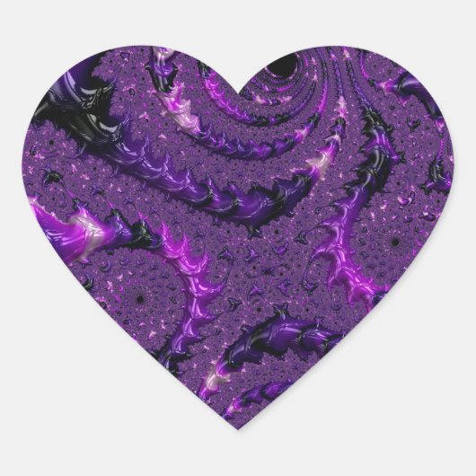 Funky Bold Boho Paarse Digitale Abstracte Fractal Hart Sticker (Voorkant)