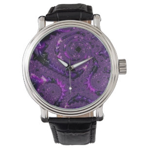 Funky Bold Boho Paarse Digitale Abstracte Fractal Horloge