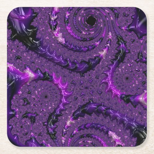Funky Bold Boho Paarse Digitale Abstracte Fractal Kartonnen Onderzetters (Voorkant)