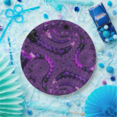 Funky Bold Boho Paarse Digitale Abstracte Fractal Papieren Bordje (Feest)