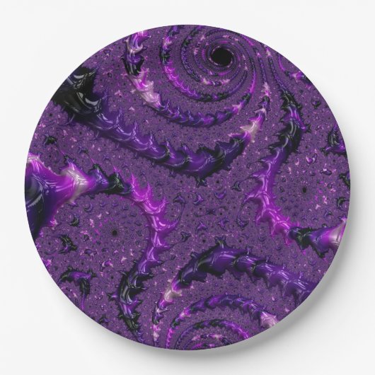 Funky Bold Boho Paarse Digitale Abstracte Fractal Papieren Bordje (Voorkant)