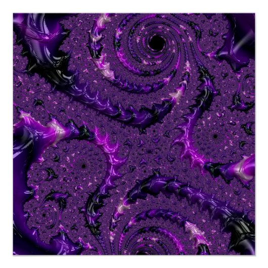 Funky Bold Boho Paarse Digitale Abstracte Fractal Perfect Poster (Voorkant)
