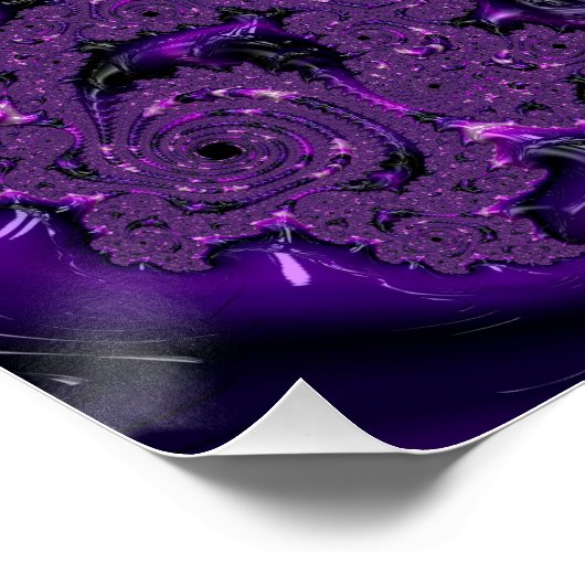 Funky Bold Boho Paarse Digitale Abstracte Fractal Perfect Poster (Hoek)