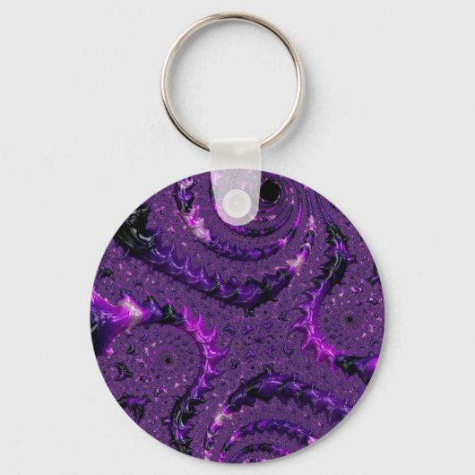 Funky Bold Boho Paarse Digitale Abstracte Fractal Sleutelhanger (Voorkant)