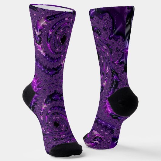Funky Bold Boho Paarse Digitale Abstracte Fractal Sokken (Gebogen)