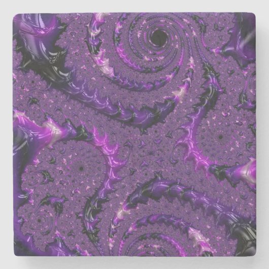 Funky Bold Boho Paarse Digitale Abstracte Fractal Stenen Onderzetter (Voorkant)