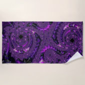 Funky Bold Boho Paarse Digitale Abstracte Fractal Strandlaken (Voorkant)