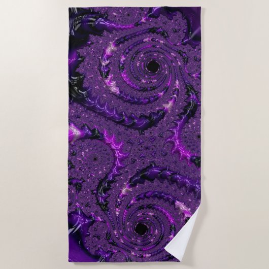 Funky Bold Boho Paarse Digitale Abstracte Fractal Strandlaken (Voorkant)