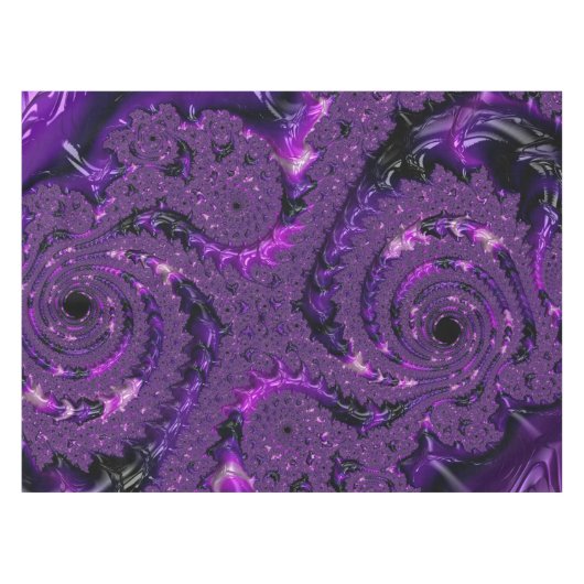 Funky Bold Boho Paarse Digitale Abstracte Fractal Tafelkleed (Voorkant (Horizontaal))