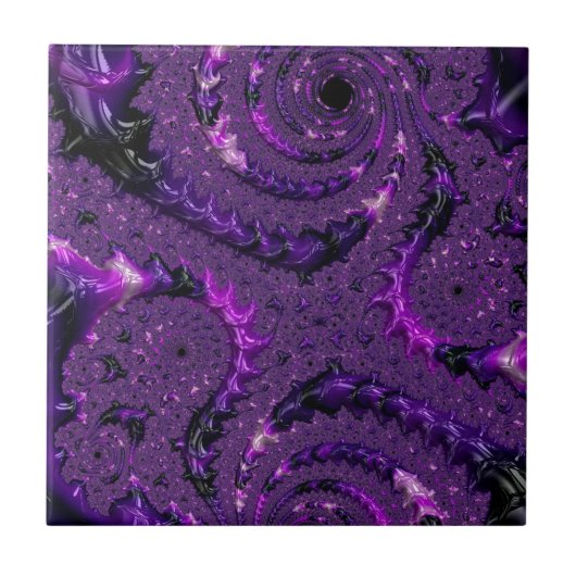 Funky Bold Boho Paarse Digitale Abstracte Fractal Tegeltje (Voorkant)