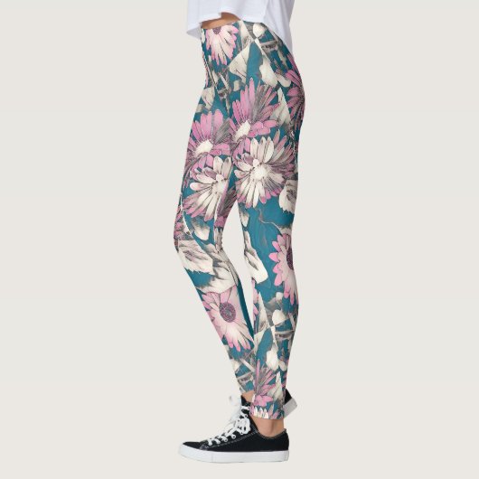 Funky bold floral in roze en blauwgroen Leggings (Links)
