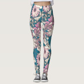 Funky bold floral in roze en blauwgroen Leggings (Voorkant)