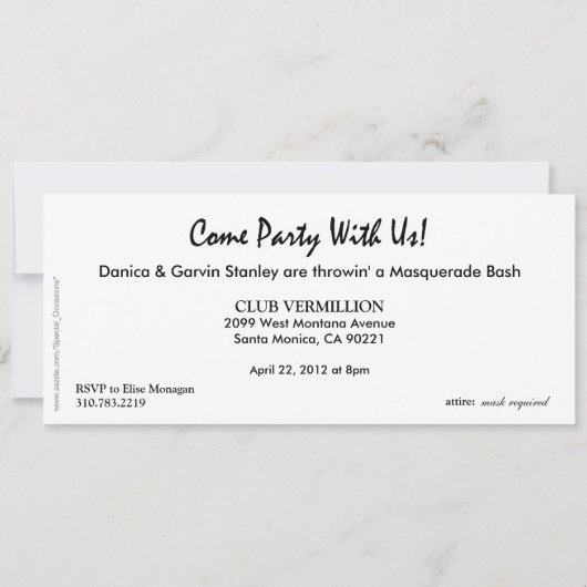 Funky Bold Grunge Masquerade Party - Uitnodiging (Achterkant)