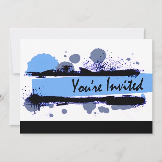 Funky Bold Grunge Splatter Birthday Party (blauw) Kaart (Voorkant)