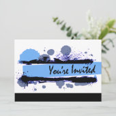 Funky Bold Grunge Splatter Birthday Party (blauw) Kaart (Staand voorkant)
