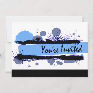 Funky Bold Grunge Splatter Birthday Party (blauw) Kaart