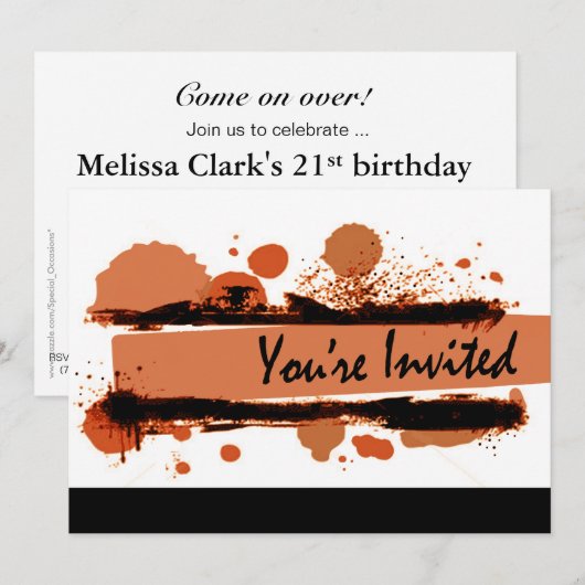 Funky Bold Grunge Splatter Birthday Party (maas) Kaart (Voorkant / Achterkant)