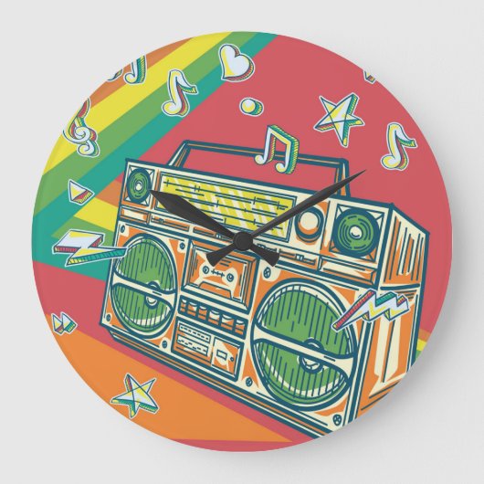 Funky Boom Box Kleurrijk ontwerp Grote Klok (Voorkant)