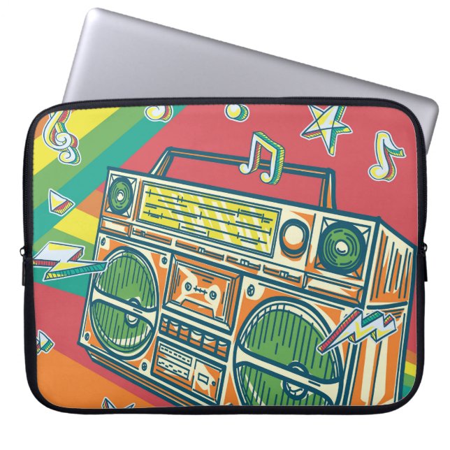 Funky Boom Box Kleurrijk ontwerp Laptop Sleeve (Voorkant)