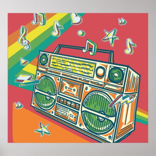 Funky Boom Box Kleurrijk ontwerp Poster (Voorkant)