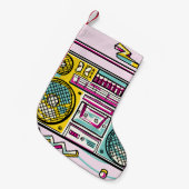 Funky Boombox Kleurrijk Getekend Ontwerp Kleine Kerstsok (Voorkant (Hangend))