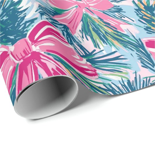 Funky Bow Pink Christmas Bow Pattern Cadeaupapier (Rol Hoek)