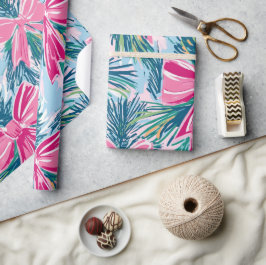 Funky Bow Pink Christmas Bow Pattern Cadeaupapier