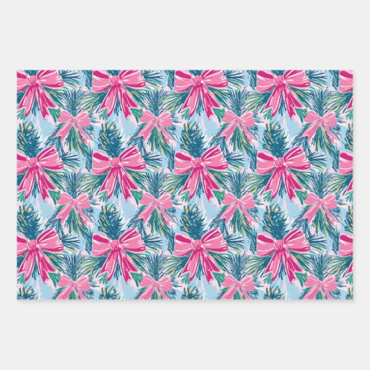 Funky Bow Pink Christmas Bow Pattern Inpakpapier Vel (Voorkant 3)