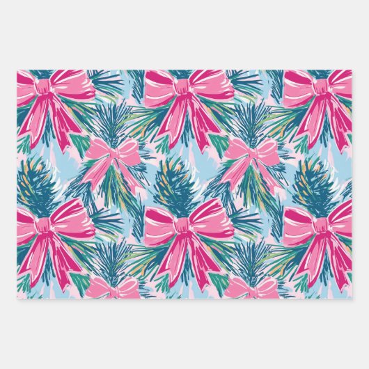 Funky Bow Pink Christmas Bow Pattern Inpakpapier Vel (Voorkant 2)