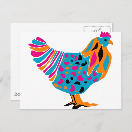 Funky Bright Chicken Briefkaart (Voorkant / Achterkant)