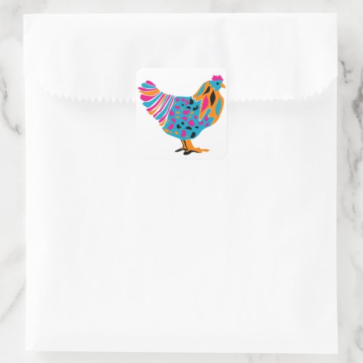 Funky Bright Chicken Vierkante Sticker (Tas)