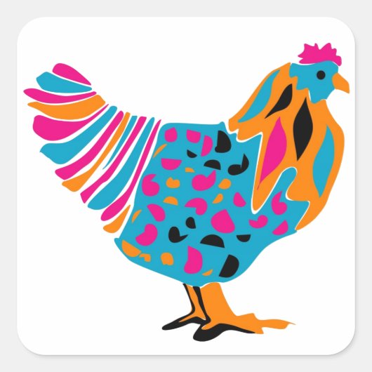 Funky Bright Chicken Vierkante Sticker (Voorkant)