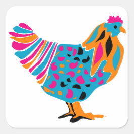 Funky Bright Chicken Vierkante Sticker