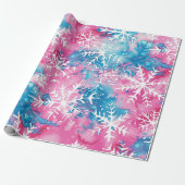 Funky Bright Christmas Pink Blue Snowflake Cadeaupapier (Uitgerold)