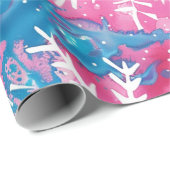 Funky Bright Christmas Pink Blue Snowflake Cadeaupapier (Rol Hoek)