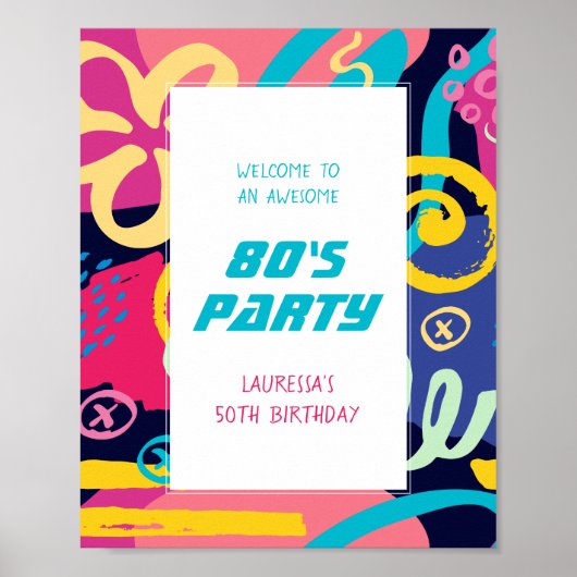 Funky Bright Doodles Retro Birthday Party uit de j Poster (Voorkant)