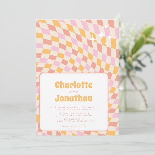 Funky Bright en kleurrijke zomer bruiloft Kaart (Staand voorkant)