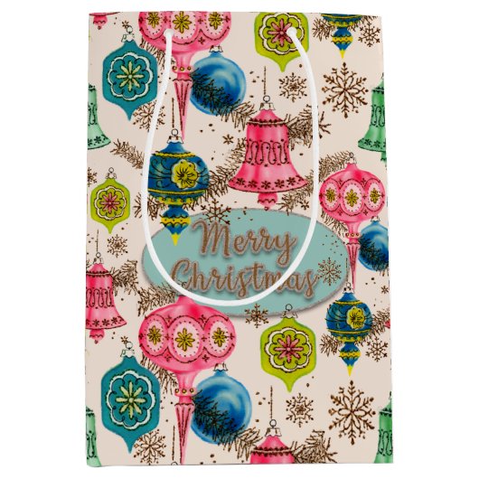 Funky Bright Retro Christmas Medium Cadeauzakje (Voorkant)