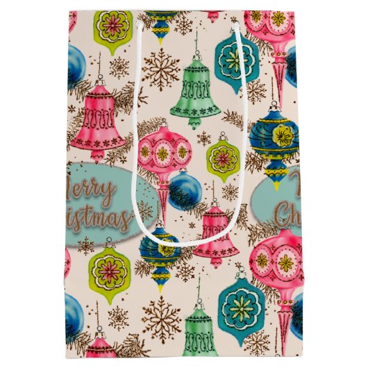 Funky Bright Retro Christmas Medium Cadeauzakje (Achterkant)