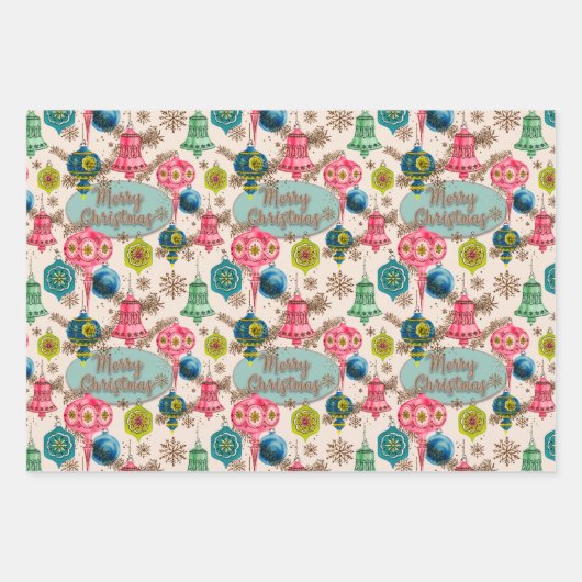 Funky Bright Retro Kerstmis Inpakpapier Vel (Voorkant)