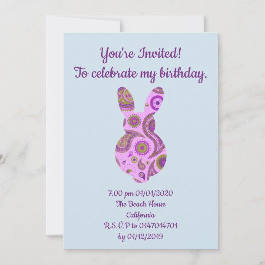 Funky Bunny in Crazy Paisley Custom Invitation Kaart (Voorkant)