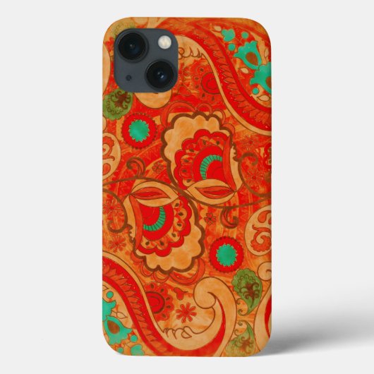 Funky Burnt Oranje Red Turquoise Paisley Case-Mate iPhone Case (Achterkant)