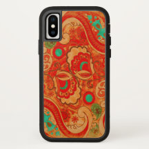 Funky Burnt Oranje Red Turquoise  Paisley