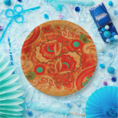 Funky Burnt Oranje Red Turquoise Paisley Papieren Bordje (Feest)