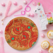 Funky Burnt Oranje Red Turquoise Paisley Papieren Bordje (Feest)