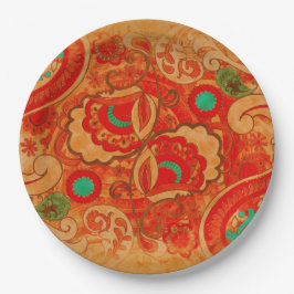 Funky Burnt Oranje Red Turquoise  Paisley Papieren Bordje