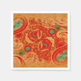 Funky Burnt Oranje Red Turquoise  Paisley Servetten