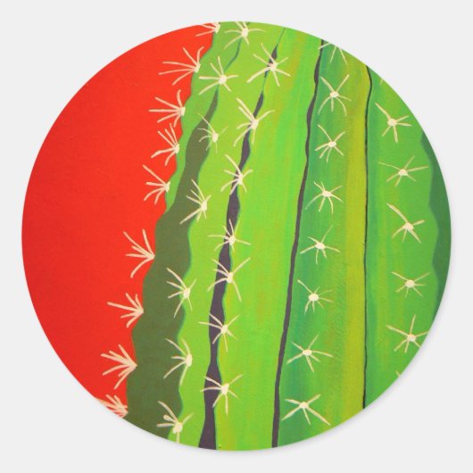 Funky Cactus Ronde Sticker (Voorkant)
